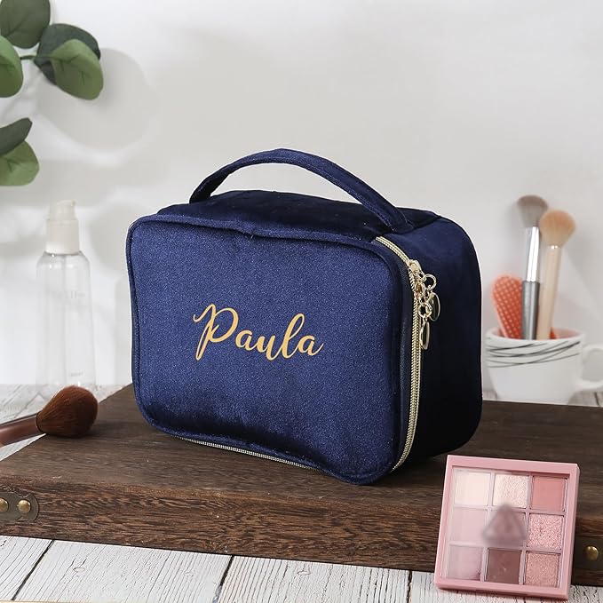 Dreamgem Personalized Name Makeup Bags - Monogrammed Gift for Women Girls Cosmetic Bag with Zipper Gift Ideal for Teen Girls Women Birthday Friend Mom (Treasure Blue)