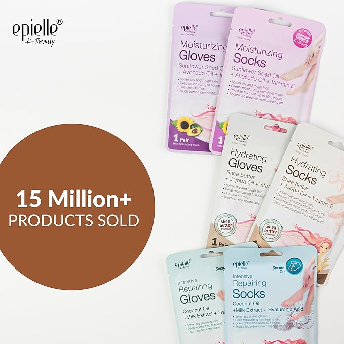 Epielle Hydrating Hand & Foot Masks, Relieve and Soften Dry, Overworked Skin, Self Care Gifts for Women, Spa Kit, 6 Moisturizing Gloves & 6 Moisturizing Socks