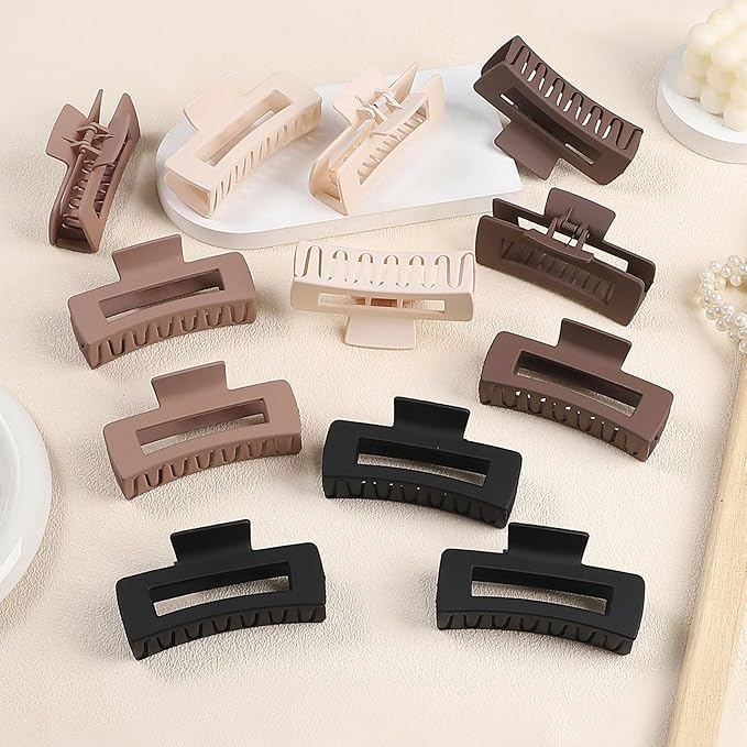 Sisiaipu 12 Pcs Large Hair Claw Clips for Thick Hair, 4.1 x 2.1 x 1.2 Inch, Square Hair Clips Jumbo Jaw Clips, Bulk Hair Accessories for Women and Girls - Brown