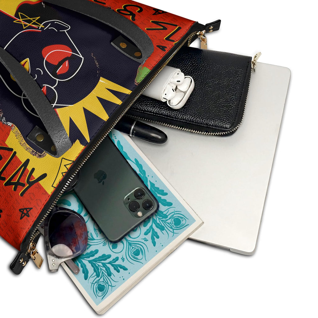 Afroyla Afrocentric Art Totebag for Black Women – Premium Leather, Work & Everyday Bag, Ideal Gift for Her on Mother's Day