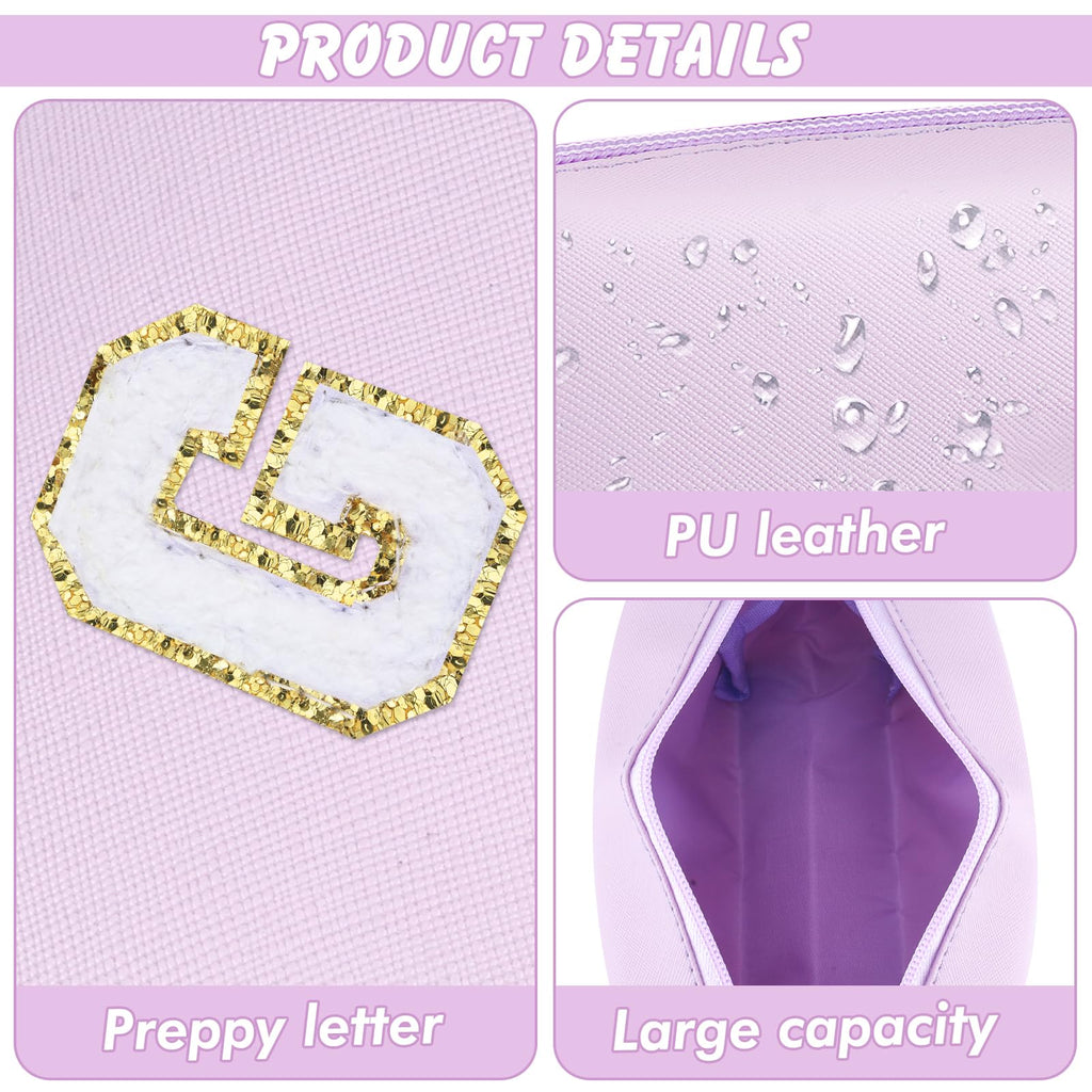 URSKYTOUS Gifts for Girls Initial Makeup Bag Personalized Cosmetic Bag with Zipper Cute Travel Toiletry Bag Waterproof PU Preppy Makeup Pouch Birthday Gift for Teen Girls Women(Purple G)