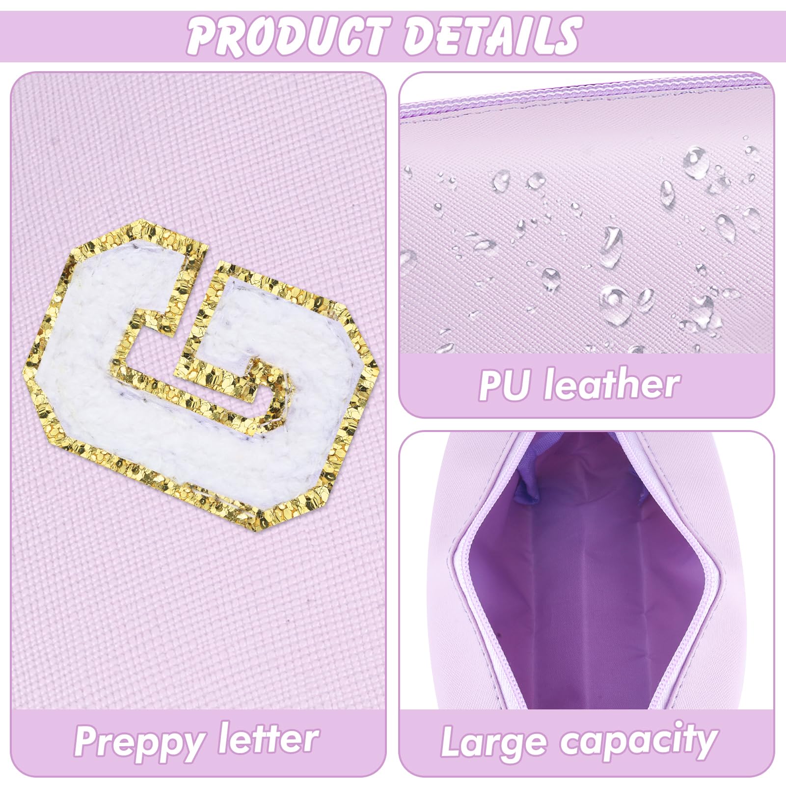 URSKYTOUS Gifts for Girls Initial Makeup Bag Personalized Cosmetic Bag with Zipper Cute Travel Toiletry Bag Waterproof PU Preppy Makeup Pouch Birthday Gift for Teen Girls Women(Purple G)