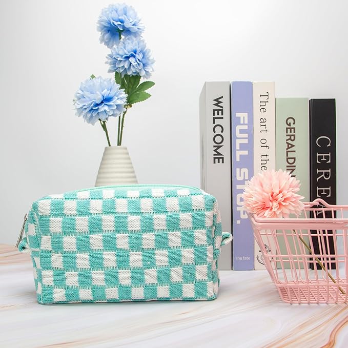 Checkered Makeup Bag for Purse, Small Cosmetic Pouch,Arctic Blue,6 Pack