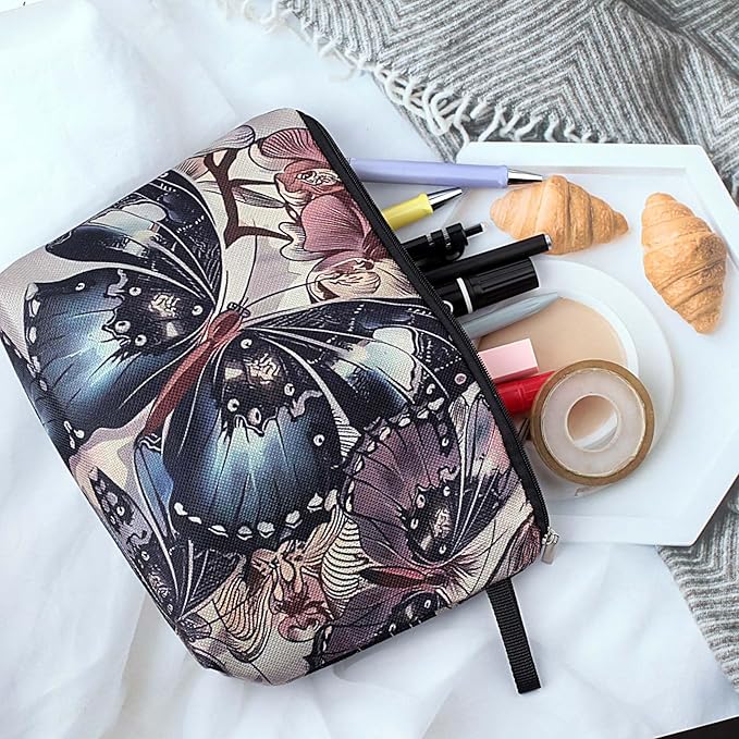 Pebarmnt Cute Animal Lovers Gifts Butterfly Cosmetic Bag Makeup Pouch with Zipper (butterfly)
