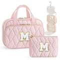 YOOLIFE Birthday Gifts for Women Teen Girls - Hanging Toiletry Bag Initial Makeup Bag, Personalized Large Toiletry Bag, Gifts for Women Teen Girls Daughter Sister - Letter M, Pink