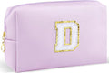 URSKYTOUS Gifts for Girls Initial Makeup Bag Personalized Cosmetic Bag with Zipper Cute Travel Toiletry Bag Waterproof PU Preppy Makeup Pouch Birthday Gift for Teen Girls Women(Purple D)