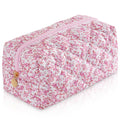 UUYUUY Makeup Bag Travel Toiletry Bag for Women, Small Cosmetic Bags Cute Quilted Cotton Makeup Pouch for Purse Emergency Bag Pencil Case Accessory Bag, Baby Pink
