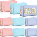 Sanwuta 9 Pcs Makeup Bags Bulk Bridesmaid Proposal Gifts Cosmetic Bags Preppy PU Leather Double Zipper Toiletry Pouch Portable Travel Organizer Case for Women Bachelorette Gift(Pink, Blue, Purple)