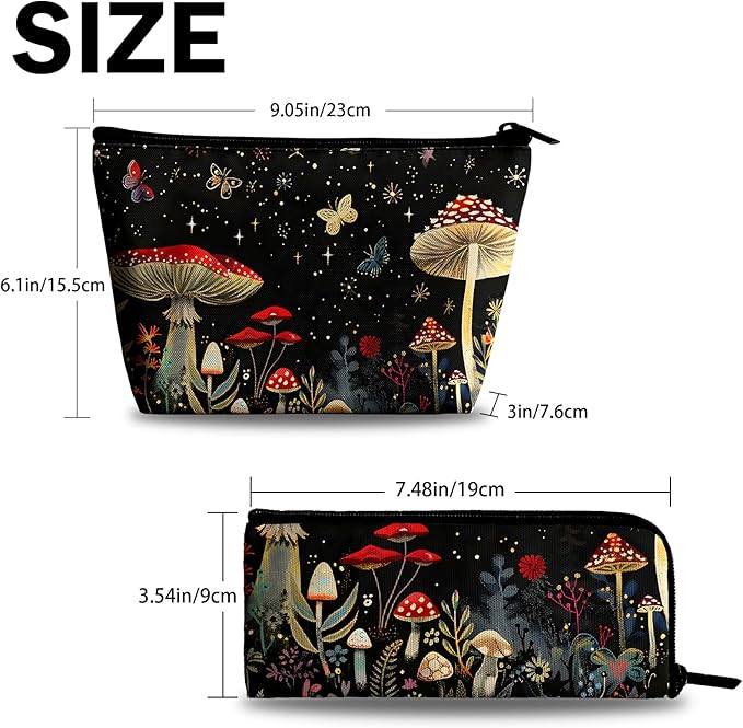 xiaotcq Mushrooms Makeup Bag Cosmetic Bag for Women,1Pcs Large Capacity Makeup Bags and 1Pcs Pencil Case Makeup Brushes Storage Bag Travel Toiletry Bag Organizer