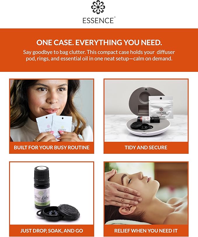 Essence Pearl Travel Case | Orange Essential Oil | Aromatherapy Nasal Diffuser & Essential Oil Carrying Case | Uplifting Citrus Scent | Travel-Friendly Kit | Black Pod
