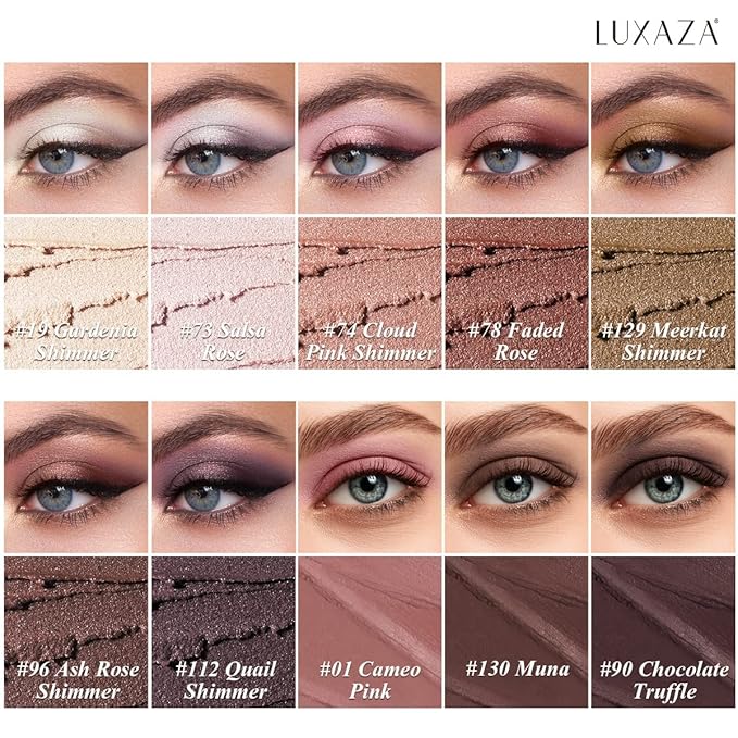 LUXAZA PRO Brown Eyeshadow Stick Makeup Set 10PCS, Neutral Shimmer And Matte Cream Eye Shadow Palette, Metallic Bronze Smoky Eyeliner Brightener Crayon Pencil Kit, Ideal Gift for Women -Ash Rose