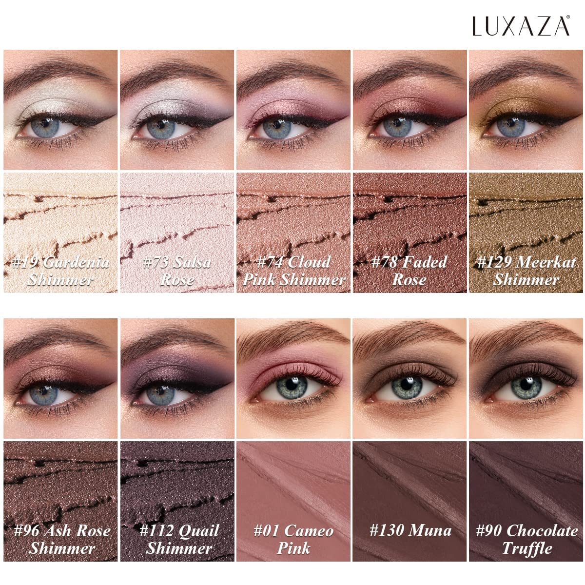 LUXAZA PRO Brown Eyeshadow Stick Makeup Set 10PCS, Neutral Shimmer And Matte Cream Eye Shadow Palette, Metallic Bronze Smoky Eyeliner Brightener Crayon Pencil Kit, Ideal Gift for Women -Ash Rose