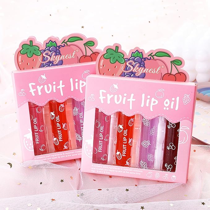 Skynest Girls Roll On Lip Gloss Set with Case, 4 Pcs Glossy Lip Make up for Kids and Teens Fruity Flavors, Kid Friendly, Party Gift, Best Friends (Pink-4, M)