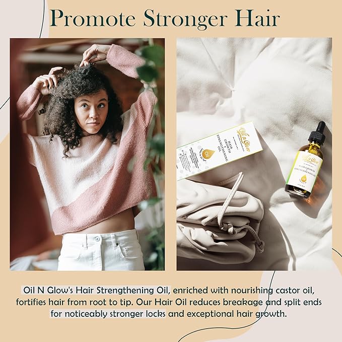 OilnGlow 8 in 1 Natural Hair Growth & Strengthening Oil with Rosemary, Castor, Vegan Jojoba, Coconut, Grape Seed, Ginger & Scalp DHT Blocker Peppermint Oil -2 FL
