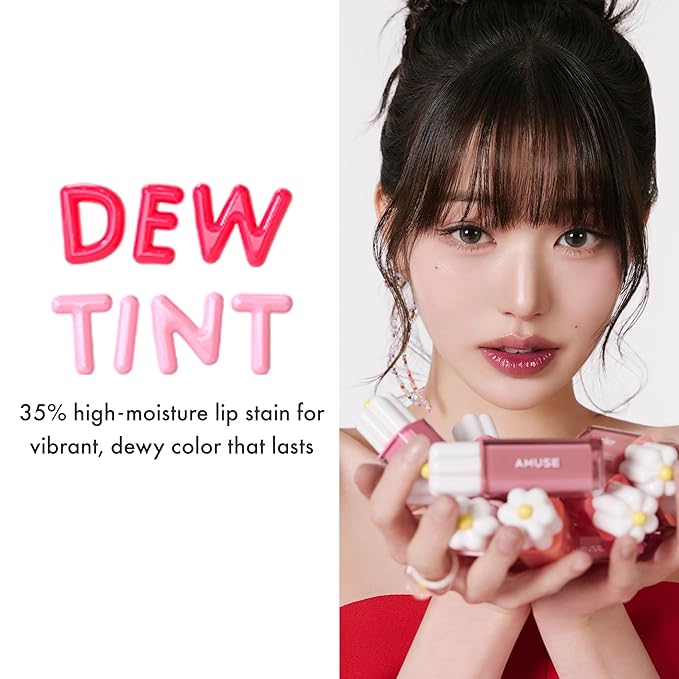 Amuse SEOUL Daisy Flower Dew Tint (03 HEALTHY BOKSOONGA) - Glossy Moisturizing Lip Stain, Watery Glow Lip Tint, Long Lasting Color, Dewy Finish, Vegan, Korean Beauty Makeup