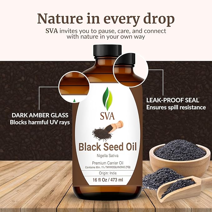 SVA Black Seed Carrier Oil, Glass Bottle, Large Size, 16 Fl Oz (473 ml)