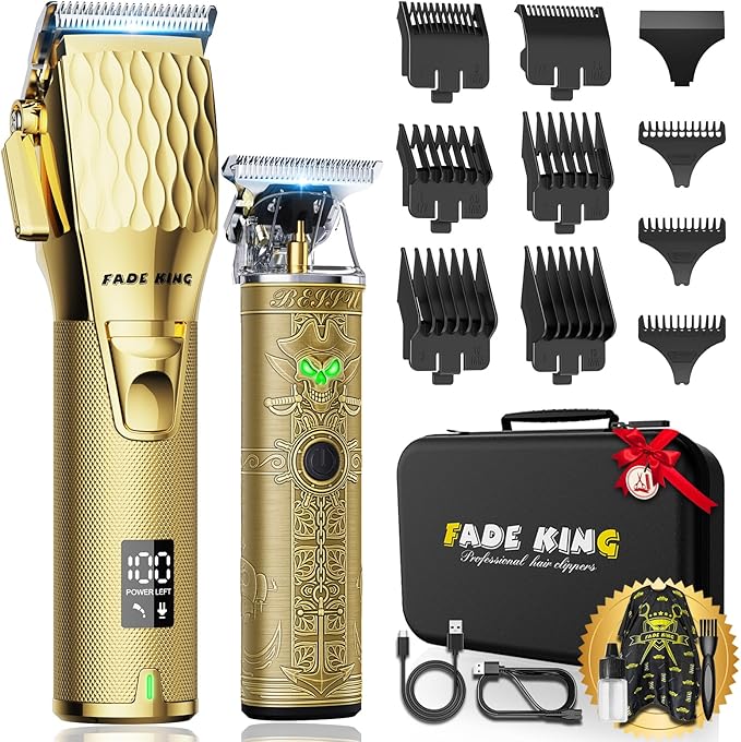 FADEKING® Professional Hair Clippers for Men – Cordless Barber Clippers & Beard Trimmer for Men, Fade Clipper and Trimmer Set for Home & Barber Use, Complete Men's Grooming Kit - Gifts for Men
