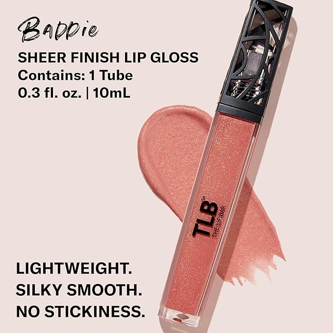 The Lip Bar - Lip Gloss, Baddie (Shimmer Pink) - Gloss Up Sheer Finish - Smooth, Not Sticky Formula - Moisturizing Coconut Oil, Olive Oil, Argan Oil & Vitamin E - Vegan & Cruelty Free -.30 fl oz