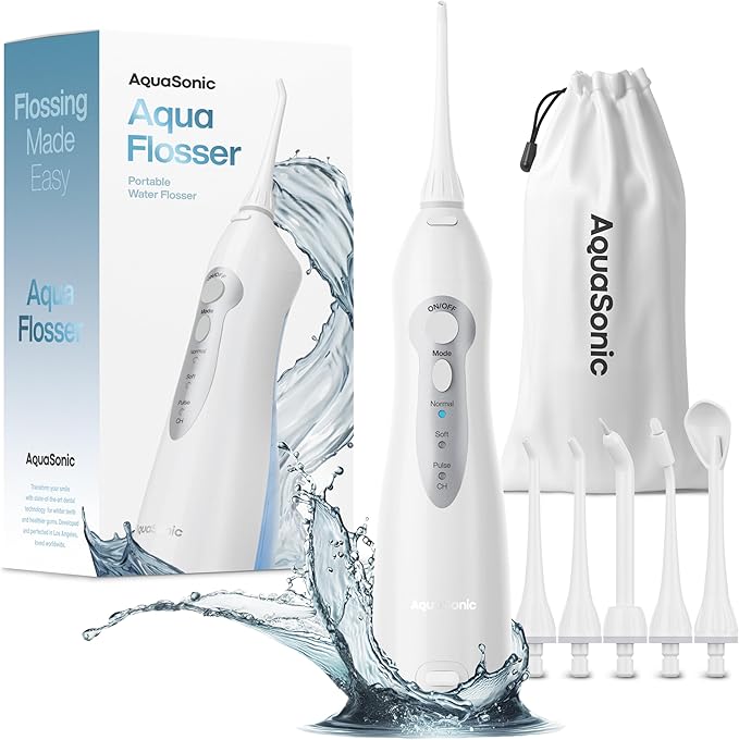 AquaSonic Aqua Flosser - Cordless Rechargeable Water Flosser for Teeth - Waterproof, Portable Oral Irrigator for Dental Cleaning with 5 Jet Tips – Braces Home Travel