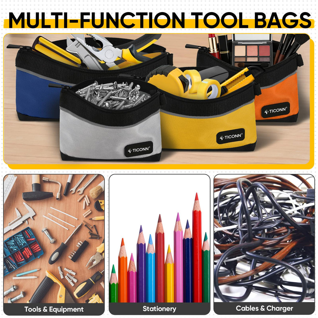 TICONN Tool Pouches with Zipper, 1680D Oxford Small Tool Bags, Waterproof Utility Bag Zipper Pouch for Tool Organizers and Storage (9 Pack Combo)