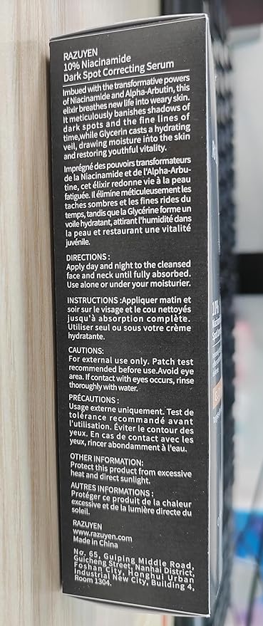 RAZUYEN 10% Niacinamide Serum for face, with Panthenol & Arbutin, 30 ml