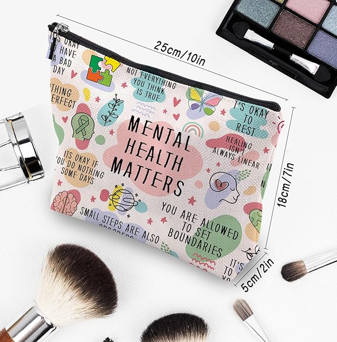 Mental Health Gifts Makeup Bag - Awareness Gift, Daily Affirmation, Positive Quotes Cosmetic Bag for Women