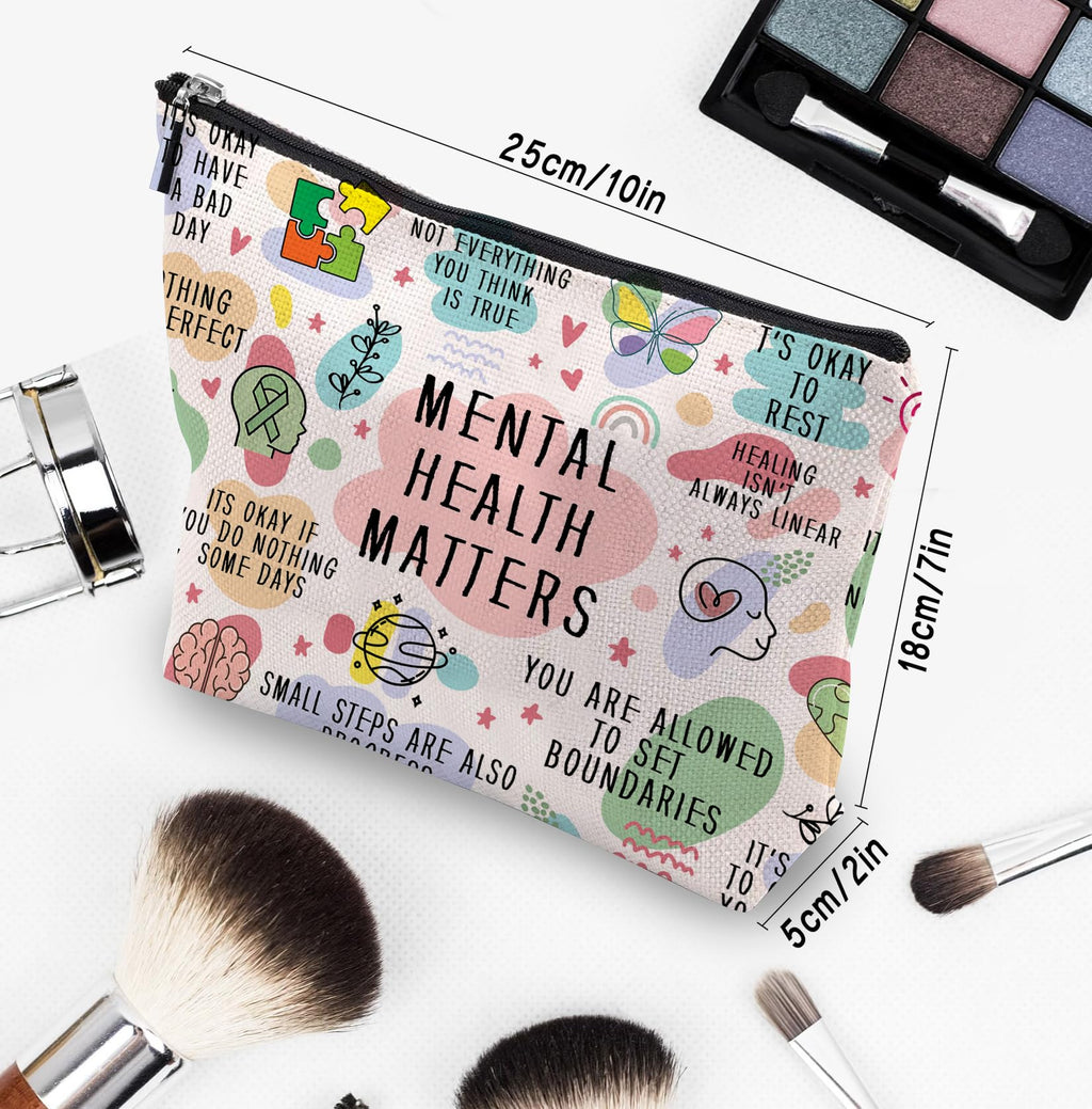 CEASQVAA Mental Health Gifts Makeup Bag - Awareness Gift, Daily Affirmation, Positive Quotes Cosmetic Bag for Women