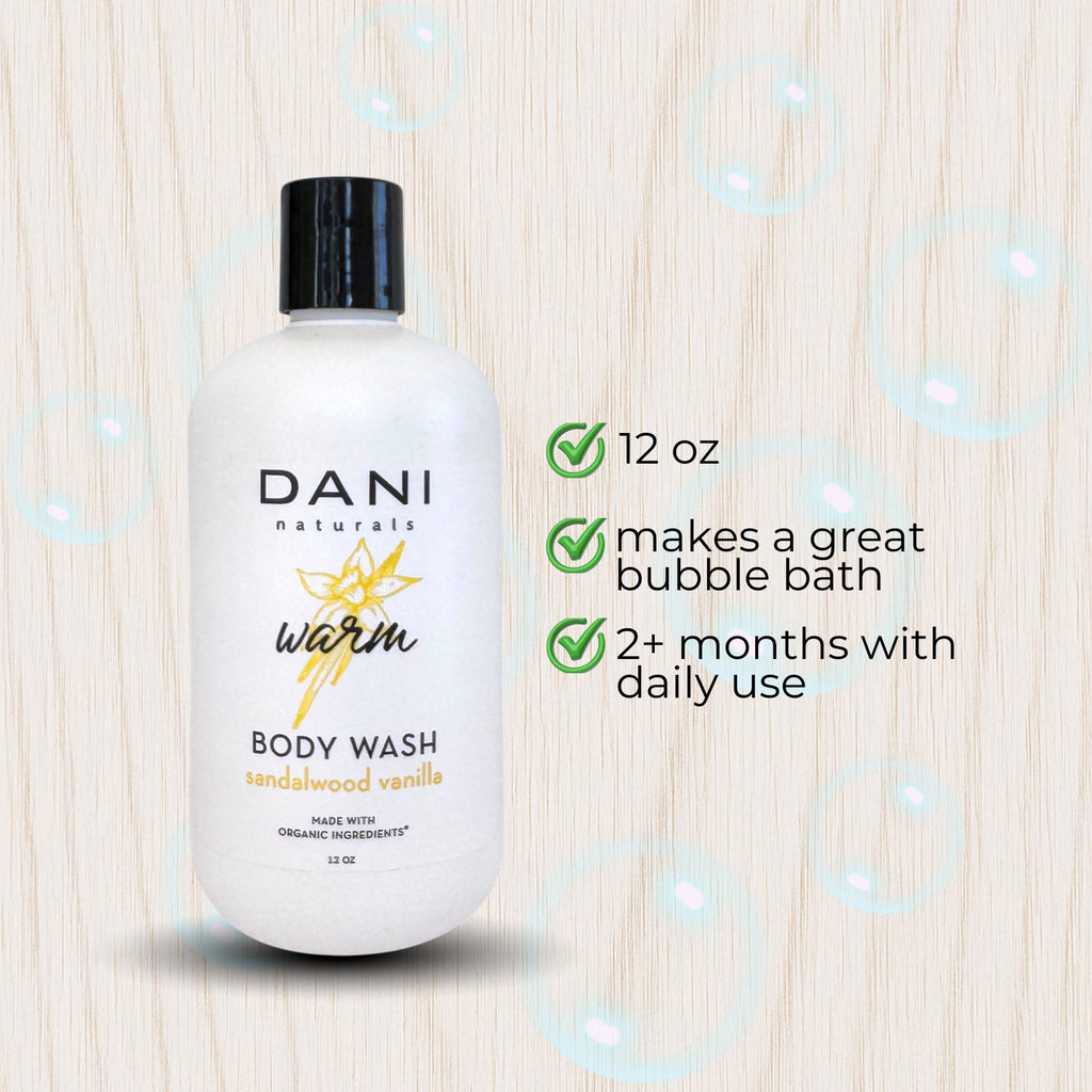 DANI Naturals Sandalwood Vanilla Body Wash, Sulfate-Free and Vegan,12 fl oz
