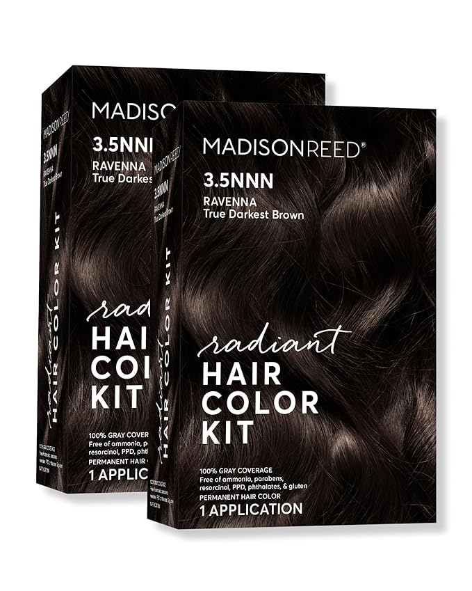 Madison Reed Radiant Hair Color Kit - 3.5NNN Darkest Brown-Black (Ravenna Brown), Permanent Hair Dye for Resistant Grays, 100% Gray Coverage | PPD-Free & Ammonia-Free, 2 Pack