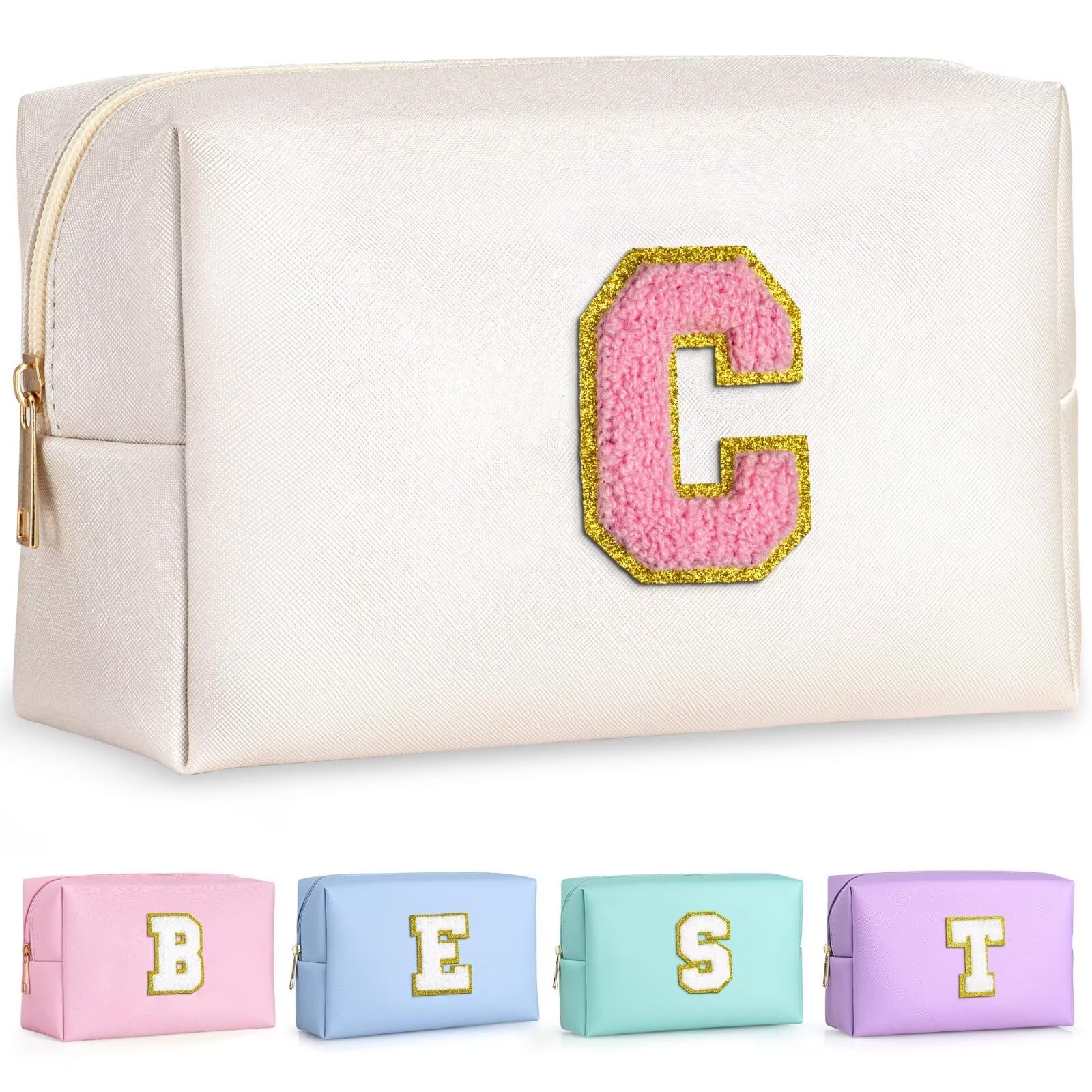 TOPEAST Airplane Travel Essentials - Travel Makeup Bag, Travel Essentials for Women White Small Makeup Bag Travel Cosmetic Bags for Women Travel Toiletry Bag (Pearly White C)