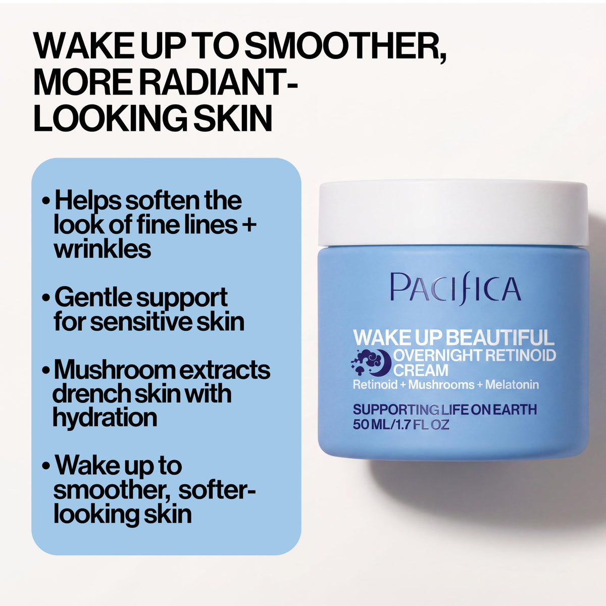 Pacifica Wake Up Beautiful Retinoid Night Cream – Overnight Anti-Aging Moisturizer with Hyaluronic Acid & Melatonin, Reduces Wrinkles & Fine Lines, Hydrating and Gentle for Dry or Mature Skin, Vegan