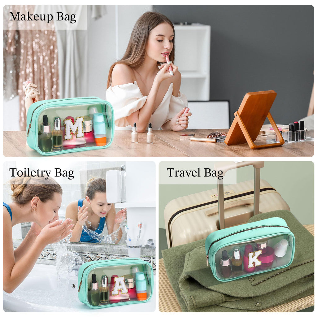YOOLIFE Initial Make Up Bag Travel Toiletry Bag, Clear Makeup Bag Preppy Cosmetic Bags Organizer Travel Essentials Gifts for Women Teen Girlfriend Teacher Mom Birthday Mothers Day Gifts Blue S