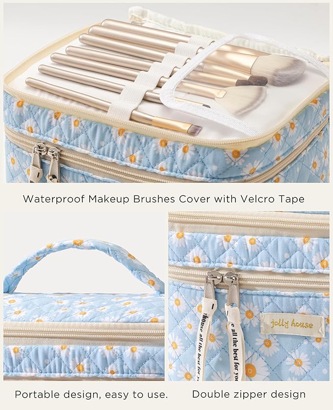 HBselect 2Pcs Travel Makeup Bag Large Quilted Cosmetic Bag Make up Bag