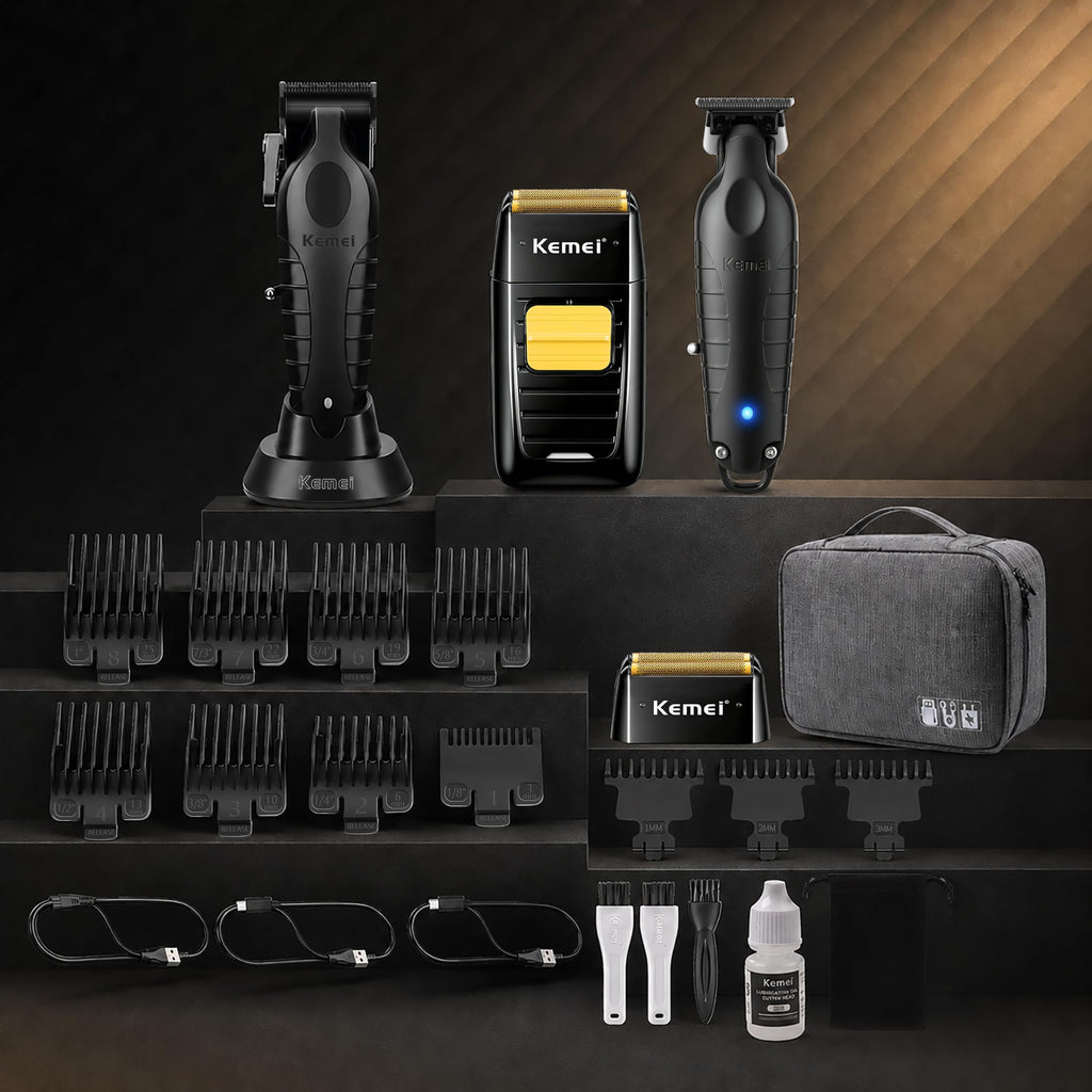 KEMEI Professional Hair Clippers and Trimmers Set Cordless Barber Clippers