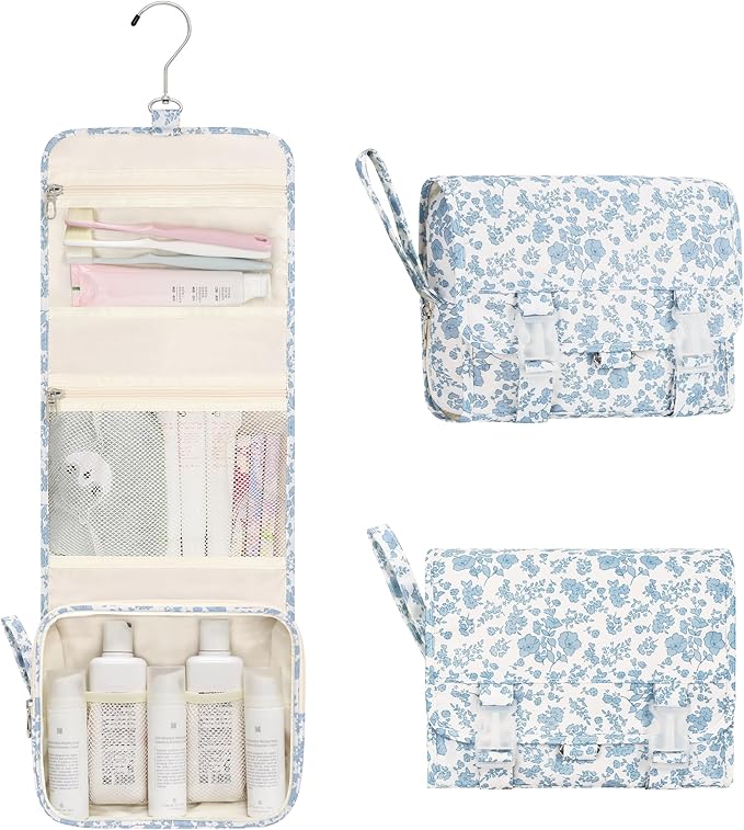 Relavel Small Hanging Toiletry Bag for Women, Floral Hanging Organizer