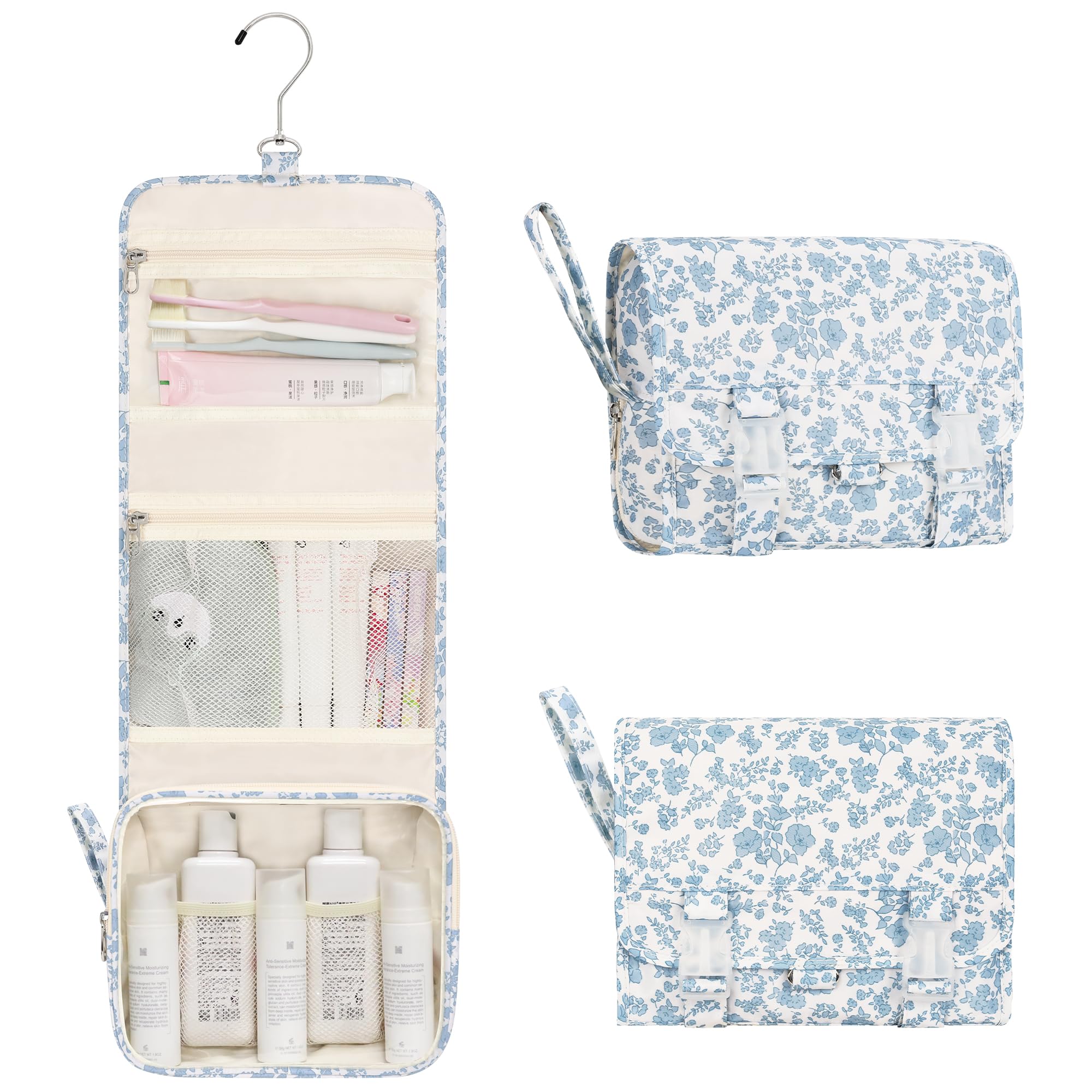 Relavel Small Hanging Toiletry Bag for Women, Floral Hanging Organizer