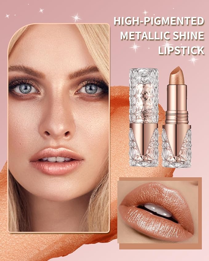 Glitter Brown Lipstick, Waterproof Metallic Lipstick for Older Women-05