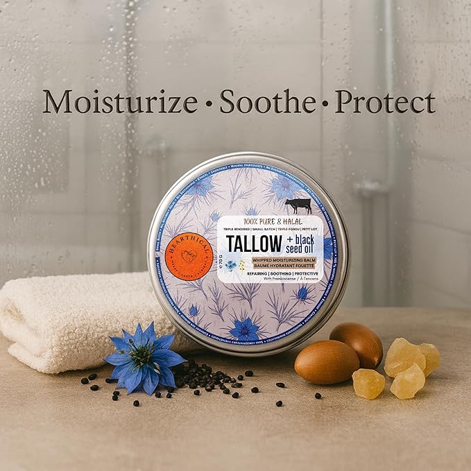 Hearthical Halal Grass Fed Beef Tallow For Skin – 70g Organic Beef Tallow Moisturizer – Beef Tallow Face Moisturizer & Beef Tallow Face Cream – Pure Beef Tallow Balm with Black Seed and Jojoba
