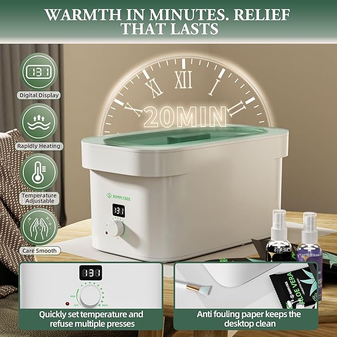 BUMPLYBEE 7000ml Paraffin Wax Machine for Hand and Feet-White Hand Wax Paraffin Machine for Hands with 10pcs Aloe Vera Paraffin Bath Refills,Ideal Gifts for Women