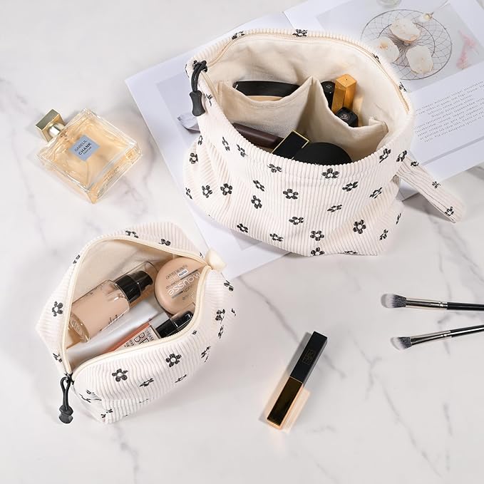 ZOEMTIU Small Cosmetic Bag set for Women Corduroy Makeup Bag with Interior Pocketes Cute Corduroy Makeup Pouches Women Small Toiletry Bag