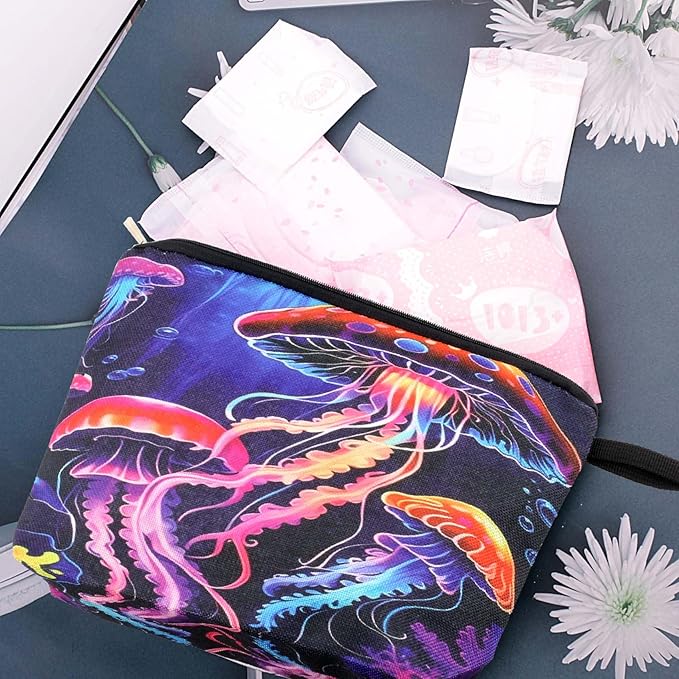 Pebarmnt Cute Animal Lovers Gifts Tropical Jellyfish Cosmetic Bag Makeup Pouch with Zipper (jellyfish)