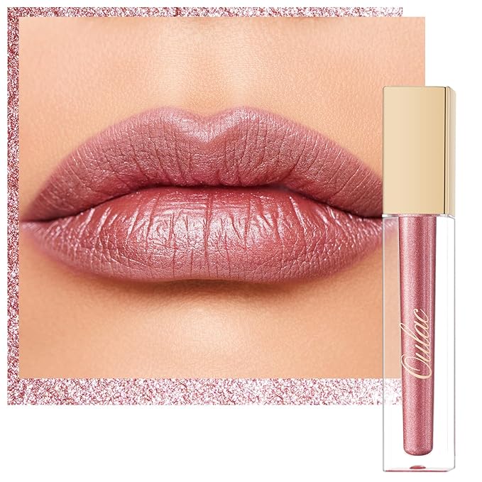 Oulac Mauve Pink Lipstick for Women - Metallic Liquid Lip Gloss, Long Lasting Waterproof, Oil-Based Formula, Transferproof, Vegan & Cruelty-Free Lip Makeup MD04