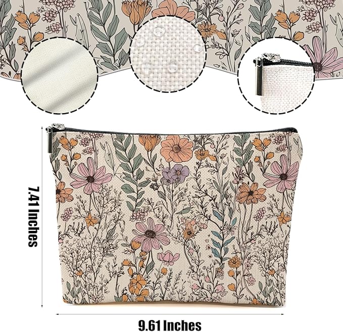 DHKG Vintage Wildflowers Makeup Bag Friend Friendship Gifts for Women Girls