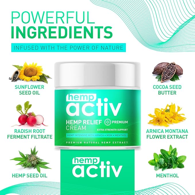 HEMPACTIV Cooling Hemp Cream – Menthol, MSM & Arnica – Fast-Absorbing, Non-Greasy Formula for Muscles & Joints – 4oz Best-Value Size