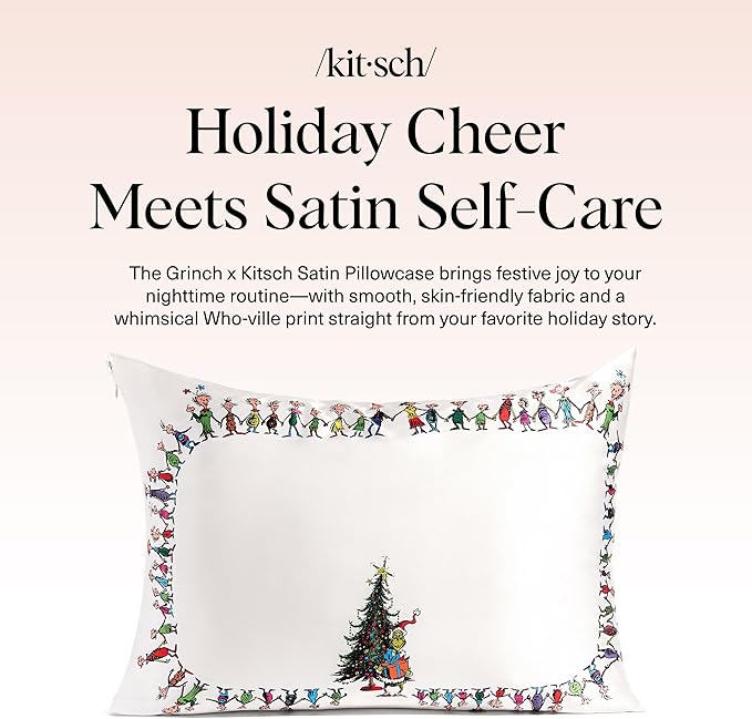 The Grinch x Kitsch Satin Pillowcase W/Zipper - Size 19x26, Who-Ville