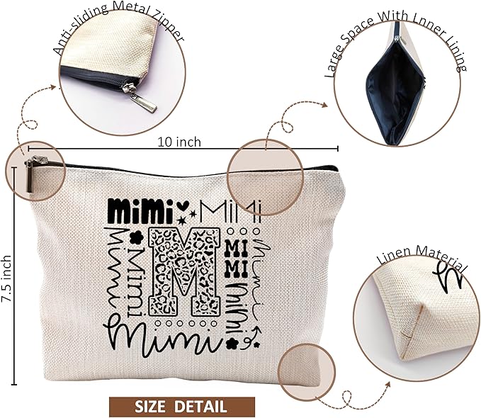 QGFM Mimi Makeup Cosmetic Bag - Mothers Day Gift for Grandma, Best Mimi Ever, Small Makeup Bag for Purse, Grandchildren Gift