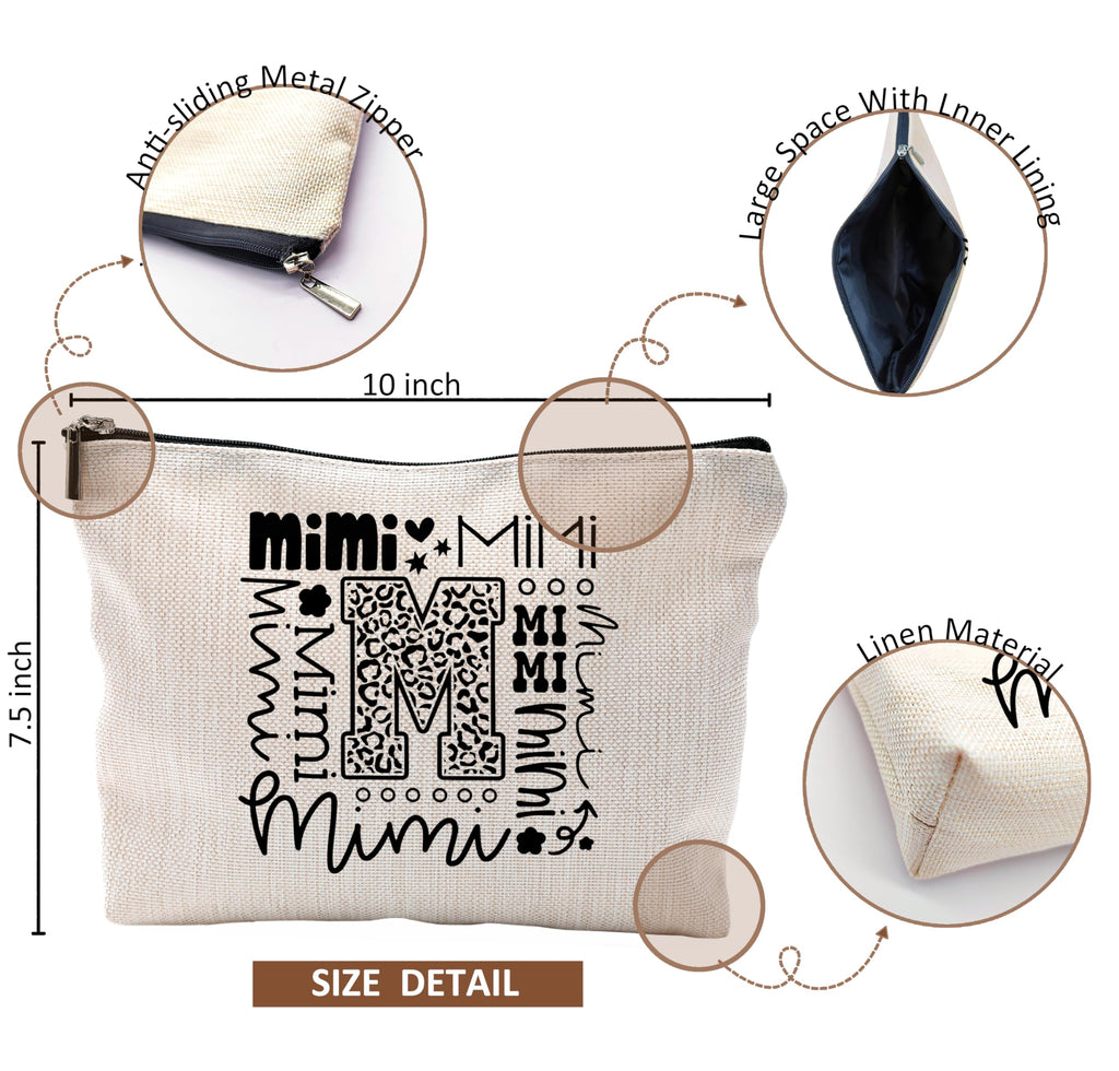 QGFM Mimi Makeup Cosmetic Bag - Mothers Day Gift for Grandma, Best Mimi Ever, Small Makeup Bag for Purse, Grandchildren Gift