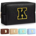 TOPEAST Initial Cosmetic Bag, PU Leather Waterproof Travel Toiletry Bag, Monogrammed Gifts for Women, Personalized Birthday Gift for Sister Friends, Cute Stuff for Girls (Black K)