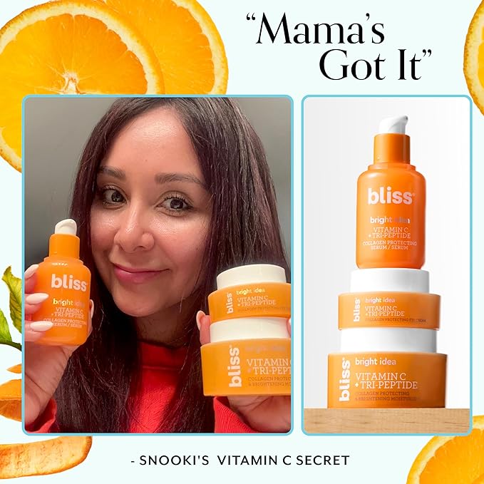 Bliss Vitamin C + Tri-Peptide Brightening Face Moisturizer, Hydrating Cream for Radiance, Firm-Looking Skin, Collagen Support, Dark Spot Reduction, with Squalane + Niacinamide, Cruelty Free, 1.7 fl oz