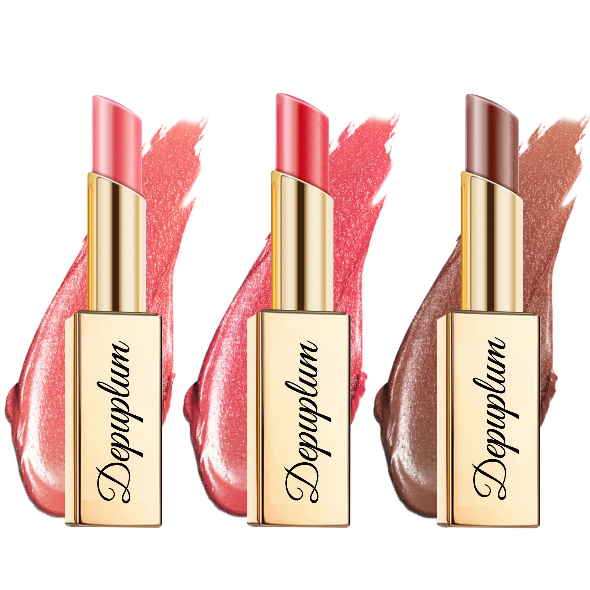 Depuplum Pink Red Brown Lipstick Set for Women Shimmer Tinted Lip Balm Hydrating Moisturizing Lipstick Cruelty Free Lip Makeup, ZG107/108/117